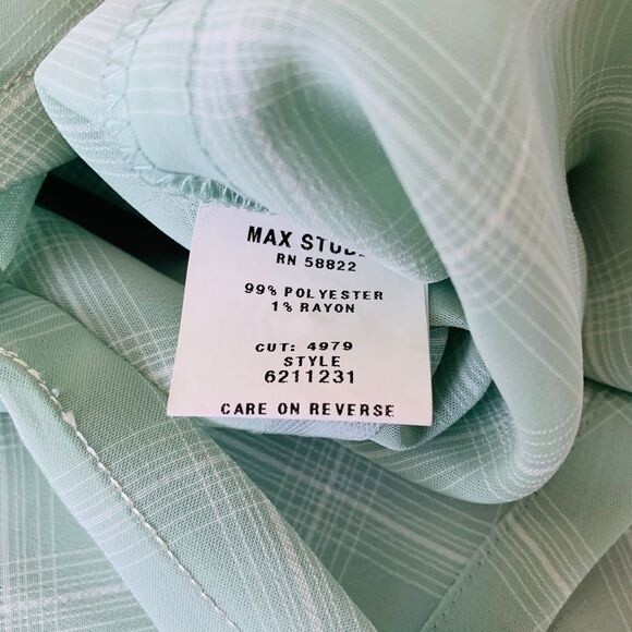 Max Studio Mint Green blouse windowpane plaid shirt short sleeve collar size S - Picture 10 of 10